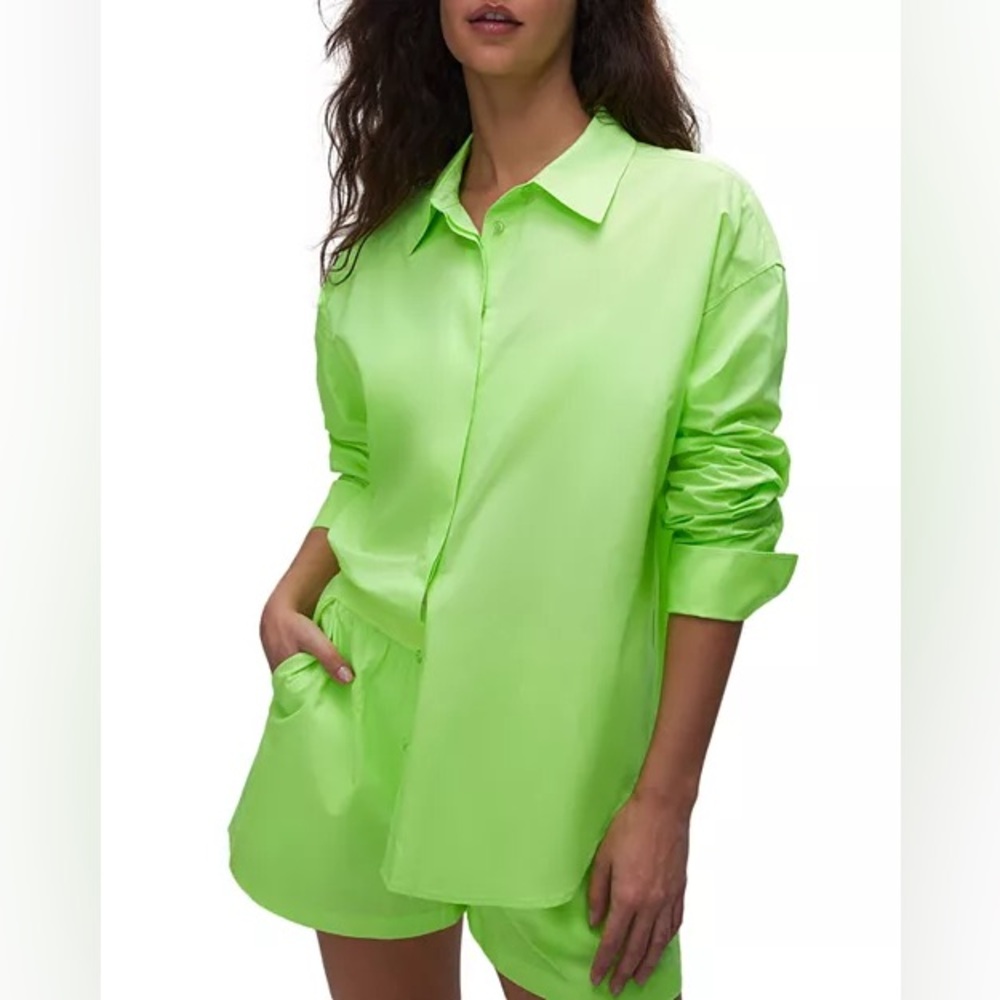 GOOD AMERICAN ELECTRIC LIME COLLARED SHIRT SIZE 1/2